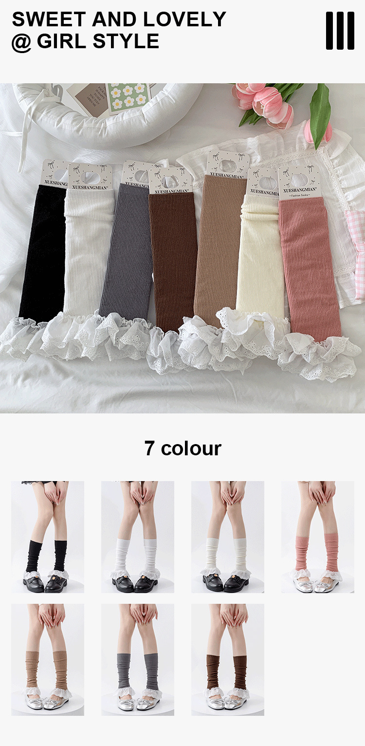 Scaldamuscoli Bootshang Calzini in cotone per donna con doppio ago in pizzo in tessuto a metà tubo Lolita con risvolto in pile Scaldamuscoli svasati in stile balletto dolce_voghion.com