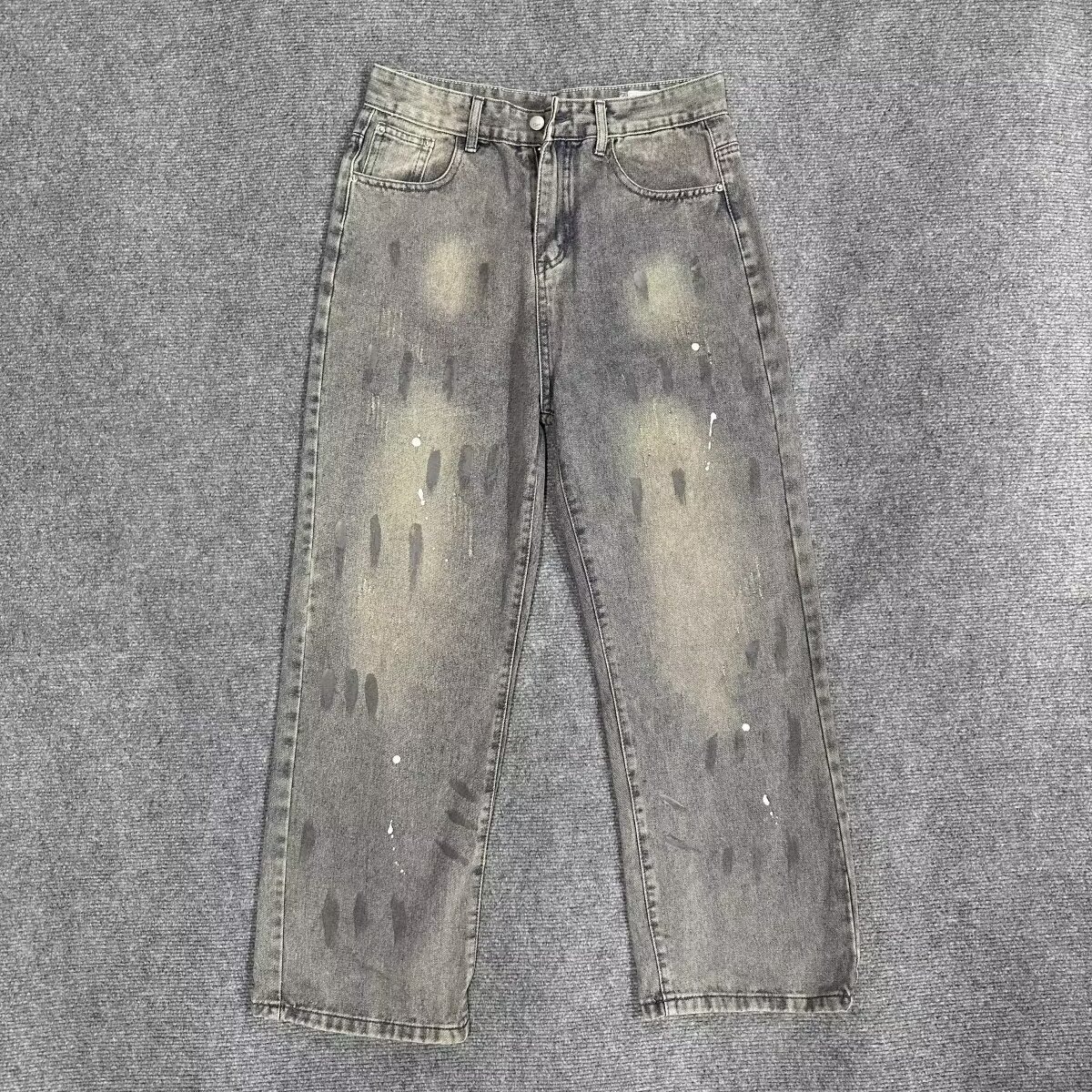 Men's Slim Fit Stretch Jeans Lightweight Summer Denim Artistic Wash Hand-Painted Details_mkmklike.com