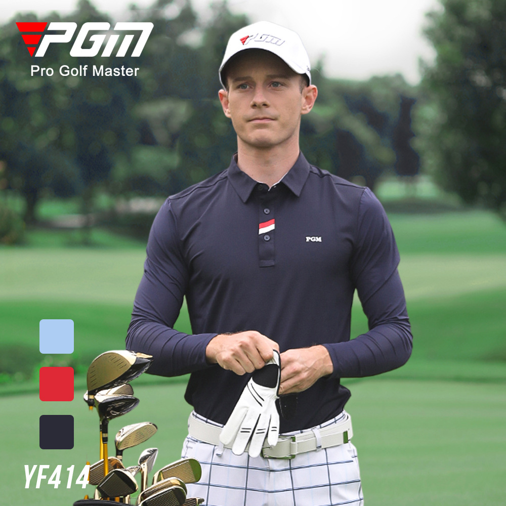 Áo thun golf nam dài tay cổ tròn vải thể thao co giãn — YF414-màu đỏ, YF414-màu xanh hải quân, YF414-màu trắng, YF414-màu xanh nhạt