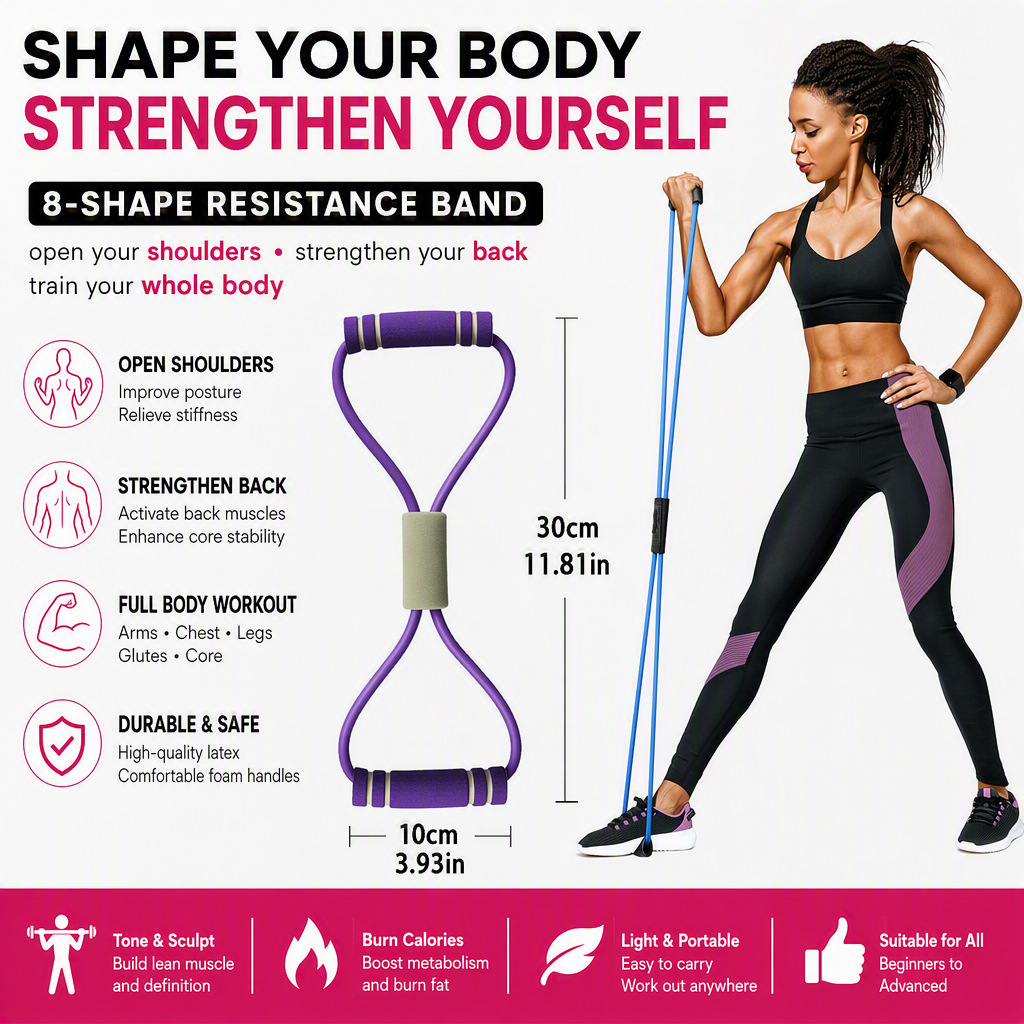 Cross-Border Figure-Eight Resistance Band for Shoulder and Back Beautification, Rubber Resistance Rope, Elastic Band for Home Fitness, Women's Yoga Equipment