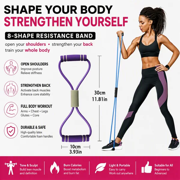 Cross-Border Figure-Eight Resistance Band for Shoulder and Back Beautification, Rubber Resistance Rope, Elastic Band for Home Fitness, Women's Yoga Equipment