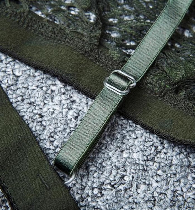 French-Style See-Through Lace Bra, Wireless Dark Green, One Size, Plus-Friendly — detail image 15