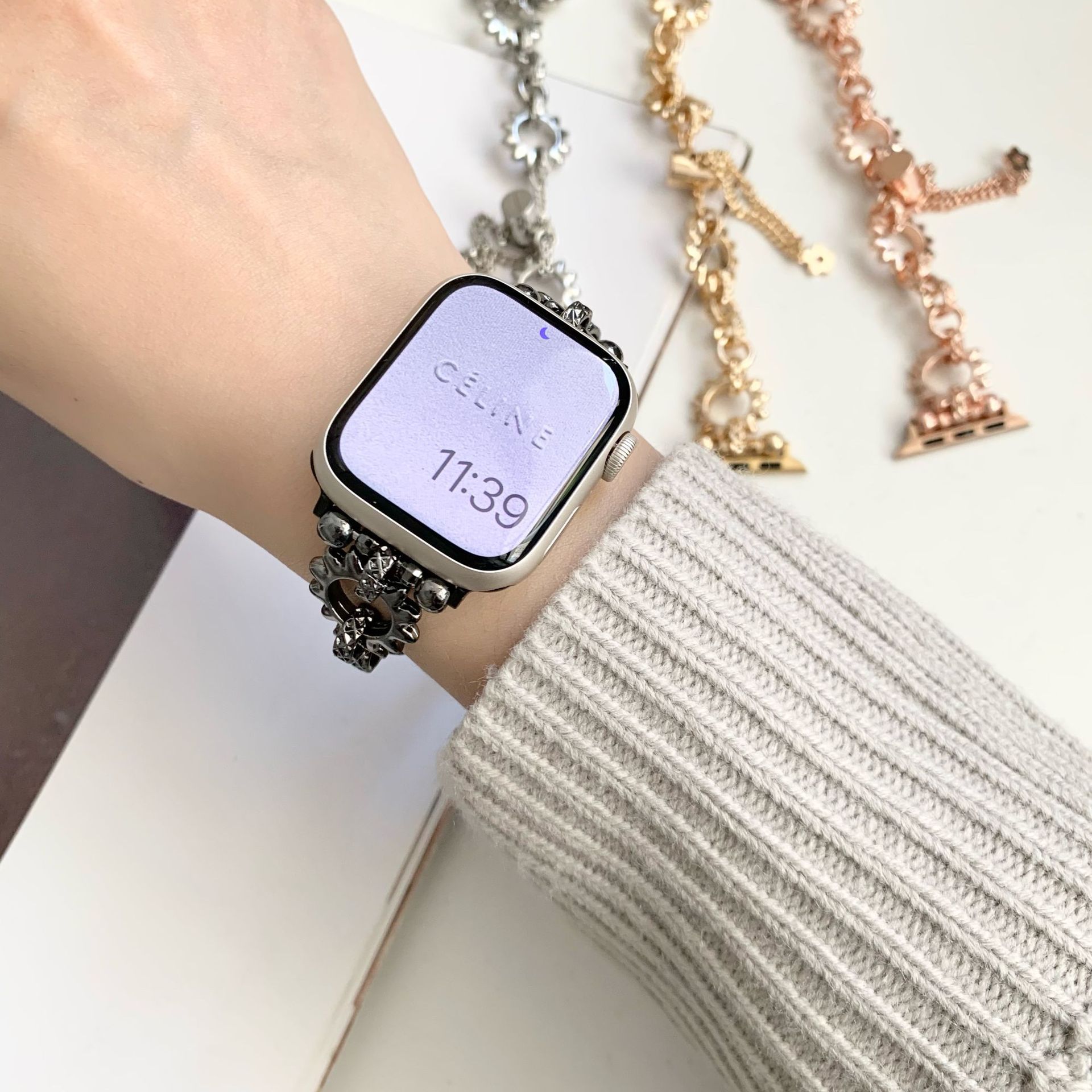 Gear style chain metal bracelet for apple watch8ultra apple Watch 1-7 generation SE strap