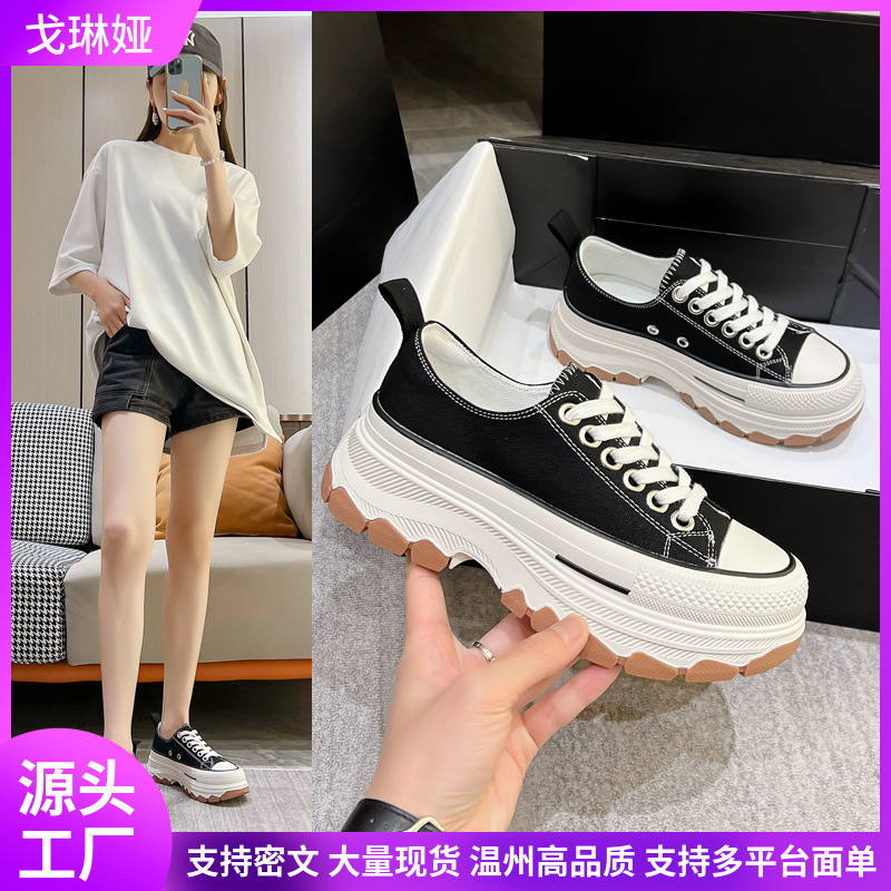 Niche Designer Round-Toe Canvas Shoes 2025 Summer New Thick-Soled Breathable White Shoes Casual Versatile Sports Shoes