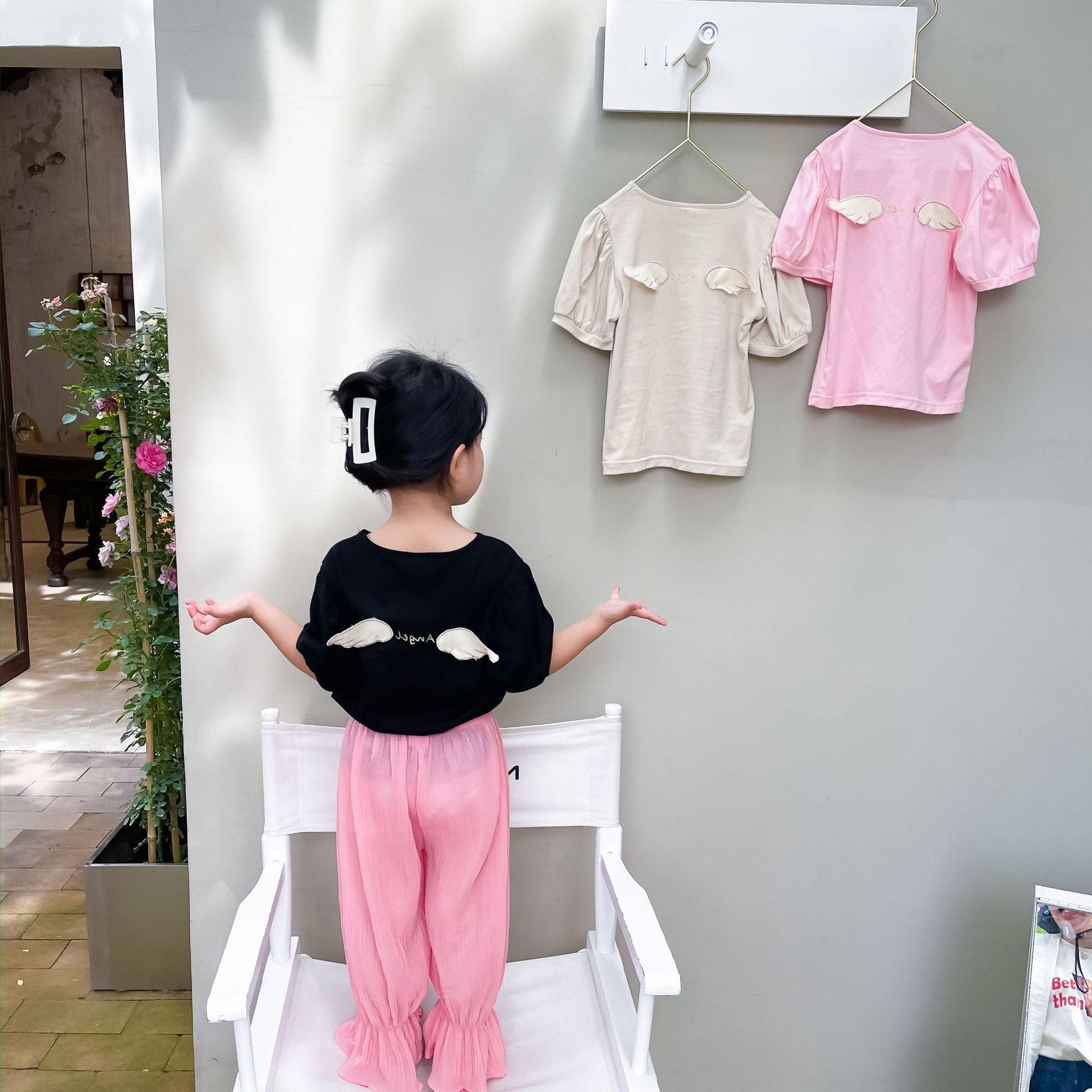 2021夏季新款女童韩版立体翅膀纯色T恤中小童短袖上衣潮 小孩童装|ms