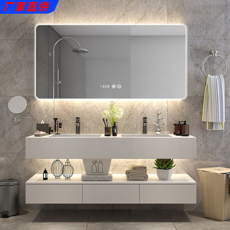 Simple Modern Solid Wood Integrated Bathroom Cabinet Combination Light Luxury Wash Basin Washstand Bathroom Wash Basin Cabinet Production