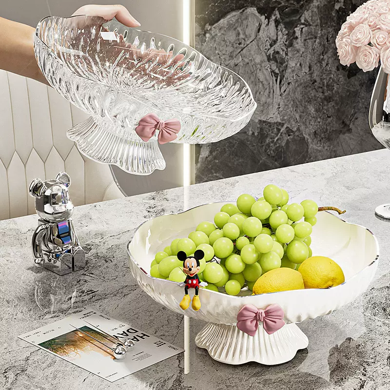 轻奢花语客厅茶几摆件高脚果篮沥水果盘高颜值大容量糖果零食盘