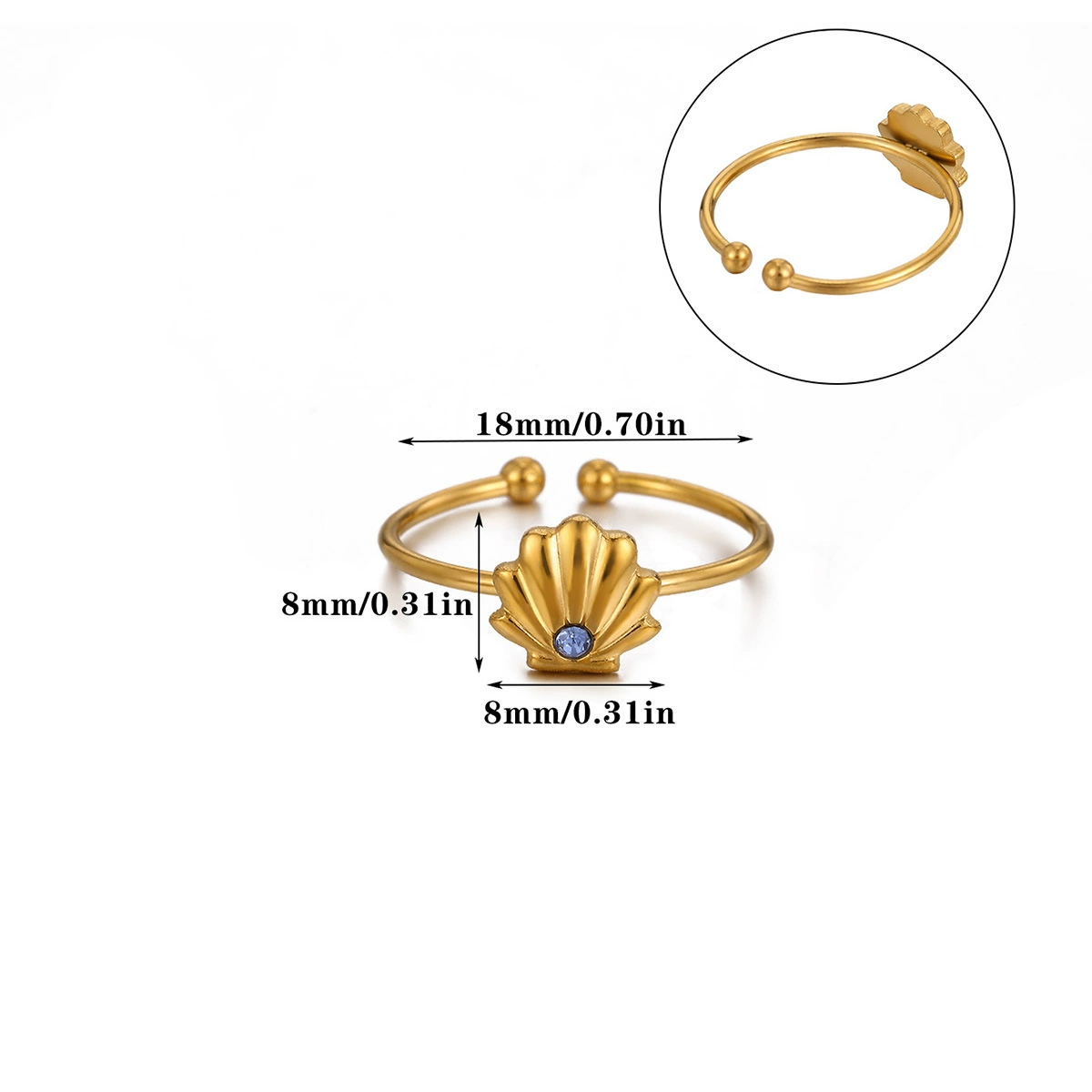 Adjustable Marine Shell Ring, Gold-Plated Beach Accessory, One Size (0.005 kg)