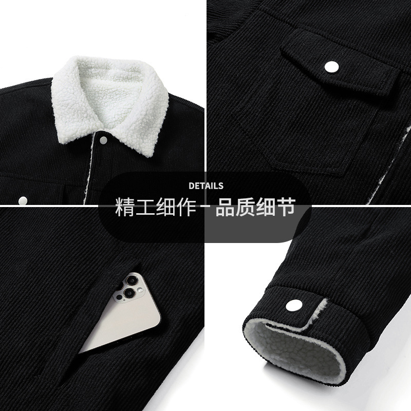 跨境爆款加厚羊羔绒休闲复古翻领工装夹克棉服灯芯绒外套日常百搭|undefined