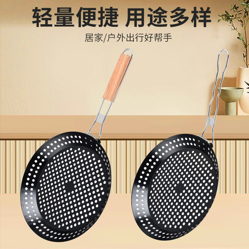 Mango plegable bandeja de barbacoa antiadherente circular hueco bandeja de barbacoa bandeja de verduras cesta de barbacoa al aire libre herramientas de barbacoa