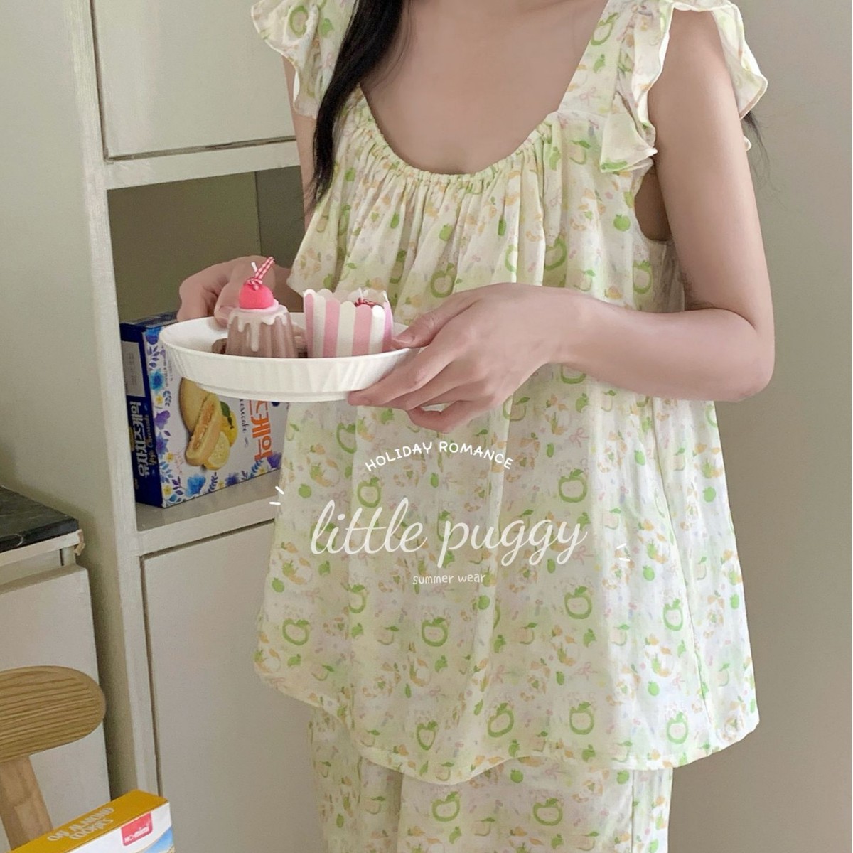 little puggy summer cotton double-layer yarn apple cat suspender shorts wear-free underwear fly-sleeved home clothes