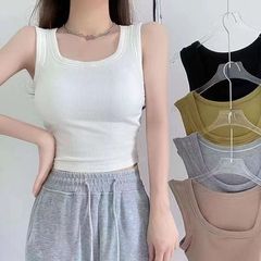 Women's knitted brushed thermal camisole with chest pad, square collar self-heating bottoming top for outer wear and inner wear wholesale