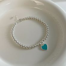 赛伊娜S925银手工串珠蓝色爱心手链女经典款闺蜜手饰百搭时尚银饰