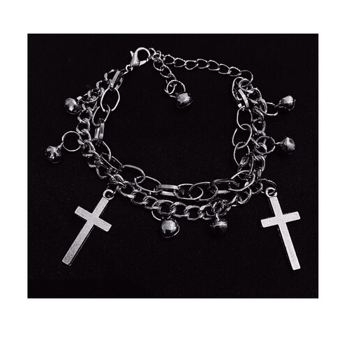 Korean Hip-Hop Trendy Boy Cross Multi-Bell Chain Bracelet Fashion Chain Instagram Party Punk Cool Jewelry for Girls