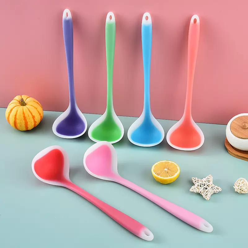 耐高温硅胶汤勺全包一体半透明硅胶勺耐高温不粘锅烹饪勺工厂现货