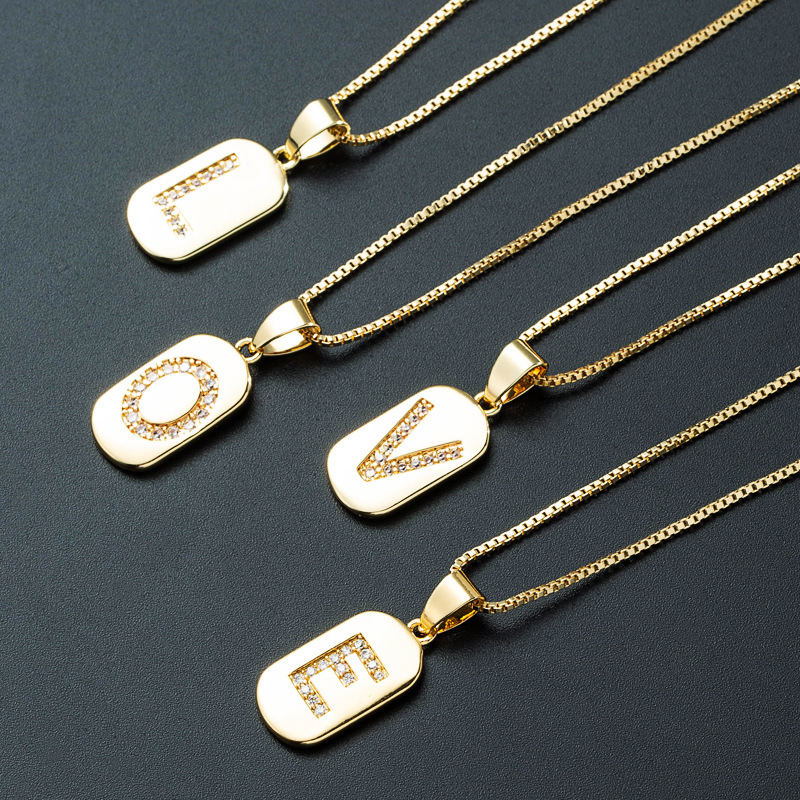 Nihaojewelry wholesale jewelry simple alphabet pendant copper goldplated inlaid zircon necklacepicture22