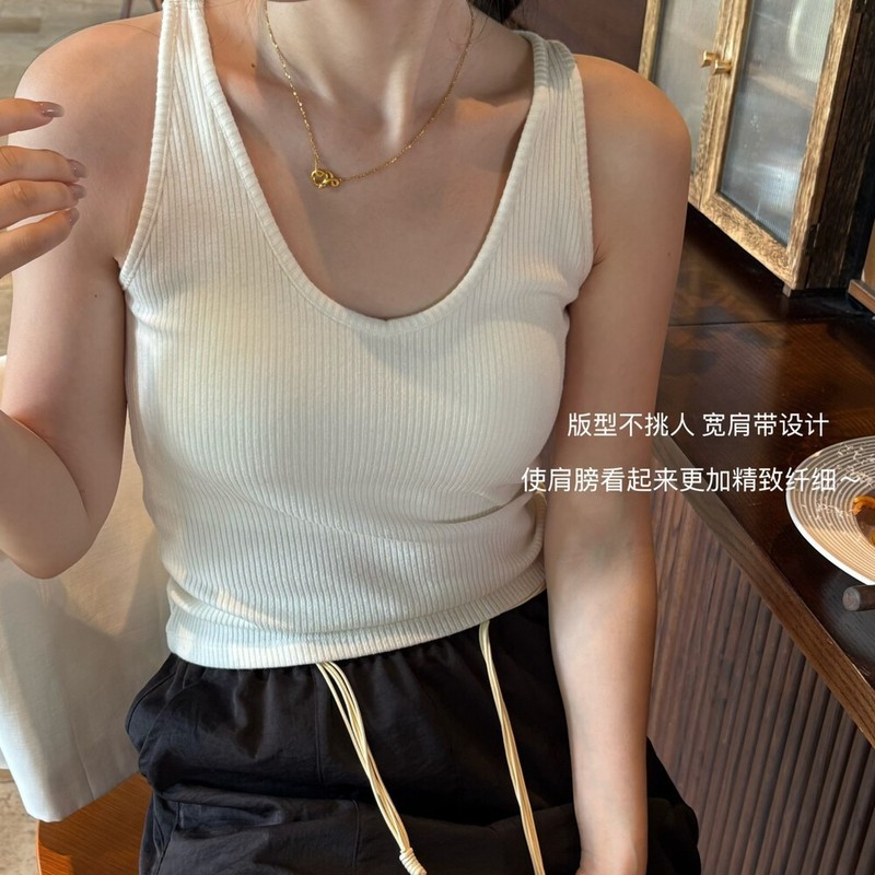 2025年秋季新款时尚粗螺纹一体式吊带鹅蛋领美背百搭打底外穿背心|undefined