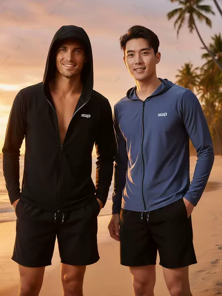 Men's Swimsuit Split Hooded Elastic Long-Sleeved Pants Beach Sun Protection Surfing Sun Protection Jellyfish Suit Wetsuit Suit