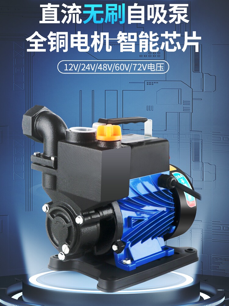 无刷直流自吸泵农用电瓶车浇菜吸水泵12v24v48v72v船用灌溉抽水机