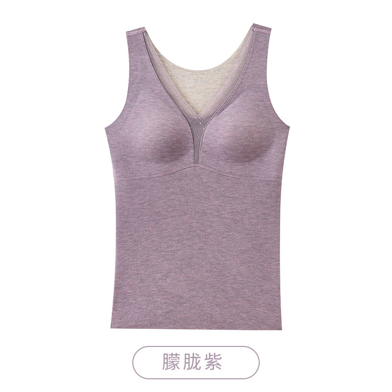 新品羊毛蚕丝保暖背心双面磨绒带胸垫免穿文胸打底上衣秋冬季|undefined