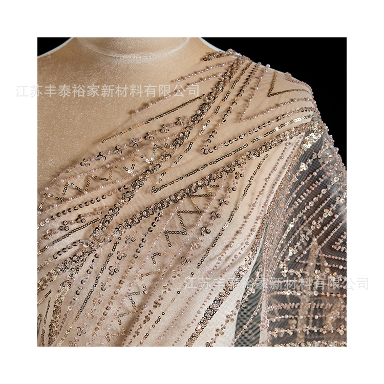Luz de lujo dorado sequinilla cuentas de clavos tridimensionales perforación tela bordada cuentas de tela de boda de moda de alta gama