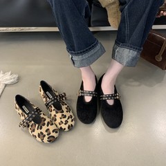 2025年新款复古豹纹毛毛鞋女外穿平底单鞋一脚蹬懒人鞋玛丽珍鞋女