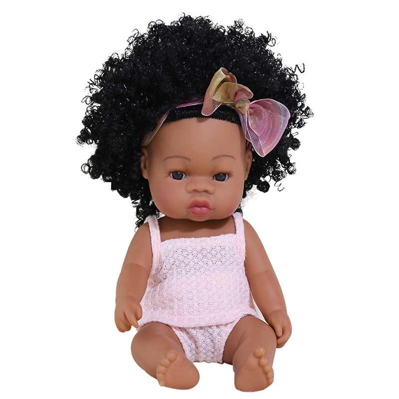 Negro vinilo muñeca renacer muñeca suave pegamento simulación bebé muñeca Africana muñeca niños baño juguete