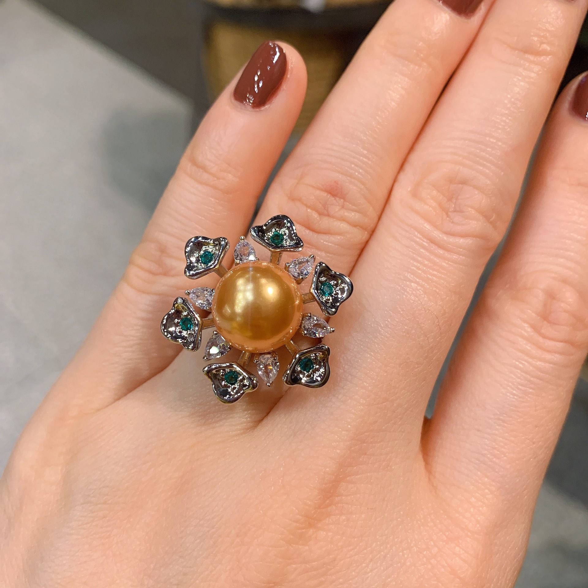 Retro Geometric Copper Pearl Rings 1 Piece