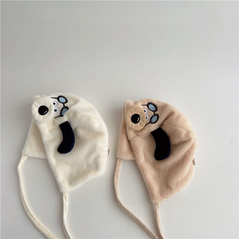 Bebé sombrero de peluche invierno caliente más peluche grueso sombrero protector de orejas lindo perro volador para niños y niñas correa sombrero frío