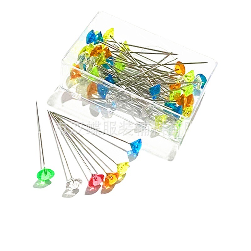 Precio de fábrica al por mayor colorido diamante aguja acrílico posicionamiento aguja bufanda de seda pin alta imitación de cristal sofá aguja fija