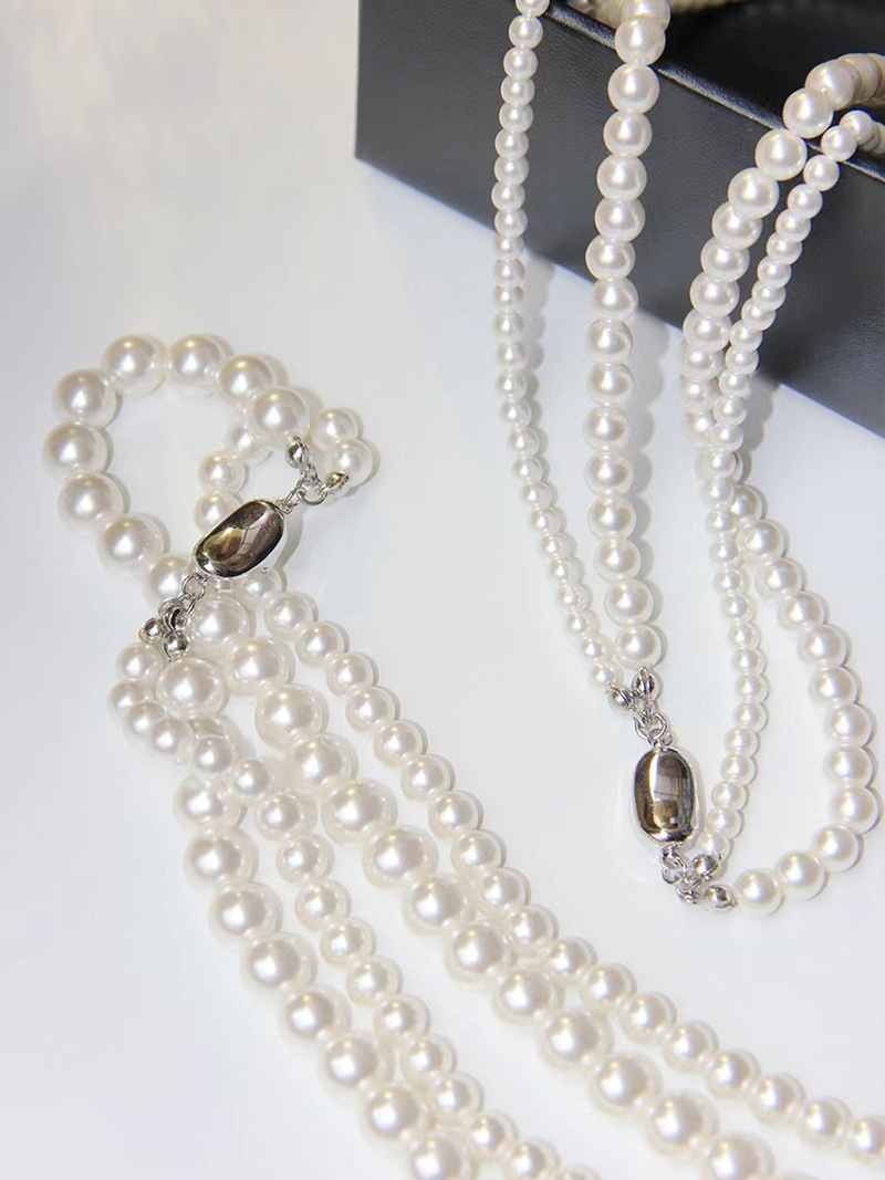 1 Piece Fashion Round Stainless Steel Imitation Pearl Beaded Womenu0027S Layered Necklaces