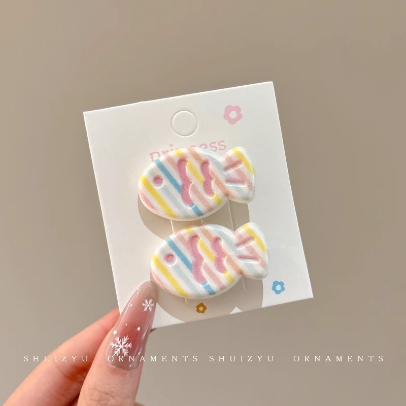 Pequeño pez de color clip para el cabello de la mujer adorable clip para el cabello de pestaña lateral dulce multifacé frente rotura clip para el cabello de boca de pato