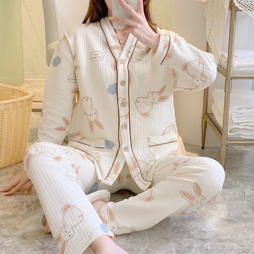 New Autumn/Winter Postpartum Nursing Set with Air Cotton Feeding Layer, Maternity Pajamas Set Homecoming Pajamas Sleepwear