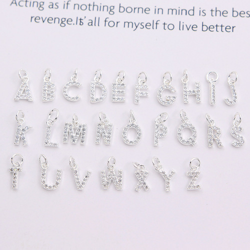 S925 sterling silver micro-paved zircon 26 English letter pendant pendant DIY jewelry accessories twenty-six letter pendant