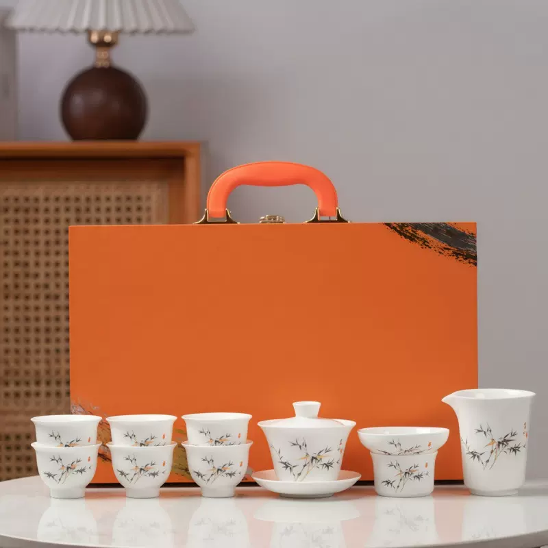 富竹德化白瓷羊脂玉茶具套装功夫茶具陶瓷新中式伴手礼盒装定logo
