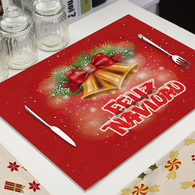 Mantel Individual de Lino para Navidad - Diseño de Dibujos Animados, Aislante, para Decoración
