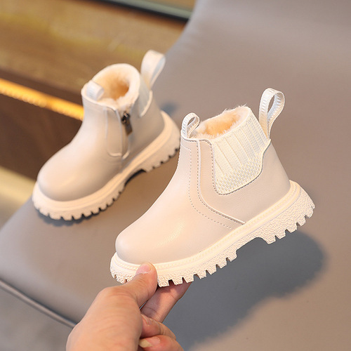 Winter Fleece Children's Fashion British Short Boots Boys' Side Zipper Fashion Martin Boots Girls' Soft Bottom Fashion Boots 