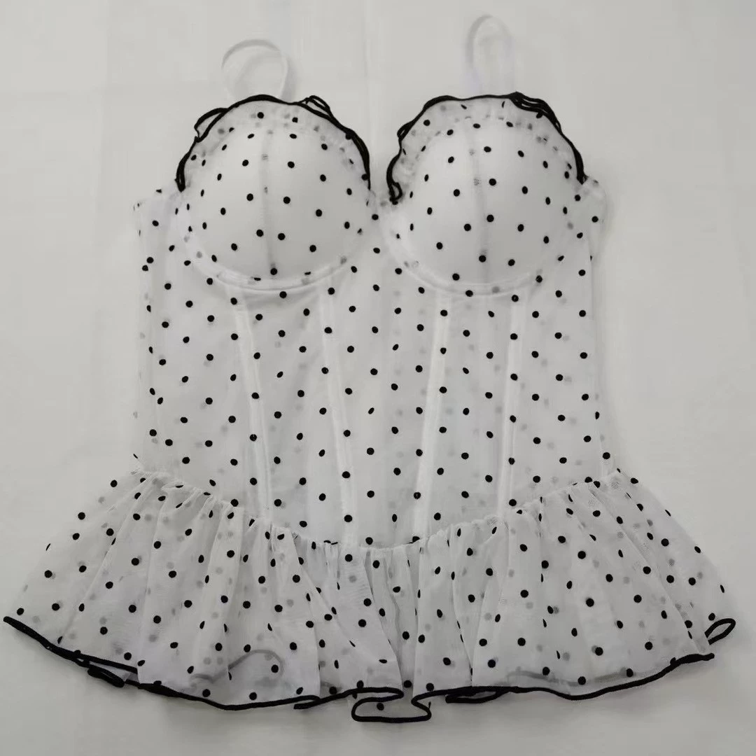 Пляжный топ Bustier из сетки в горошек с косточками, прозрачный волан с подкладкой — размер One Size