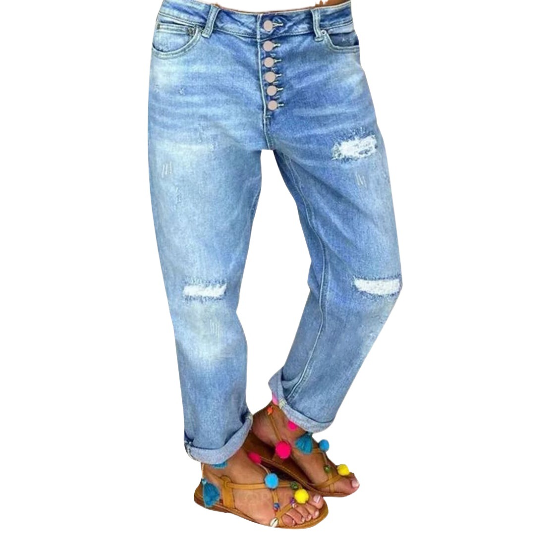 Pantalones Vaqueros Azules Rotos de Estilo Europeo y Americano 2025, Pantalones Casuales Holgados y Rectos para Mujer, en Existencia