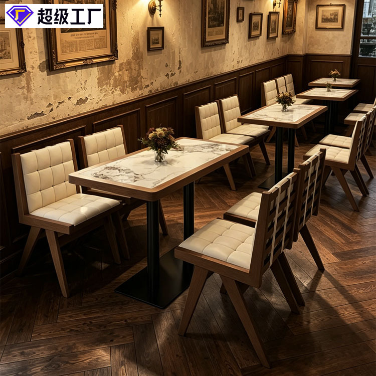 Cadenas de tiendas de restaurantes de tarjeta de asiento cafetería de comidas de comida ligera sofá mesas y sillas restaurantes comerciales de madera maciza tabla de comedor