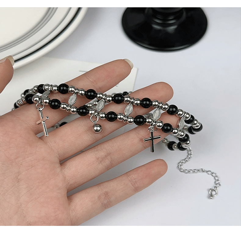 Classic Style Cross Alloy Glass Beaded Chain Choker Wholesale display picture 1