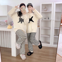 软绵绵秋冬睡衣加厚半边绒女士保暖家居服可爱卡通猫咪睡衣套装