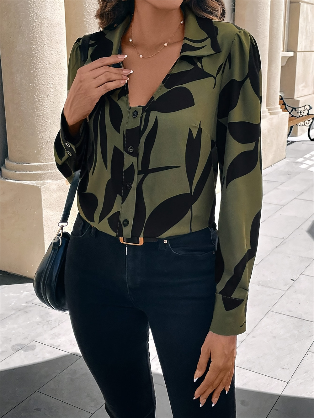 Regular Sleeve Fit Type Abstract Pattern Summer, Spring, Autumn Season Wholesale Women's Casual Elegant Simple Style Abstract Long Sleeve Blouses