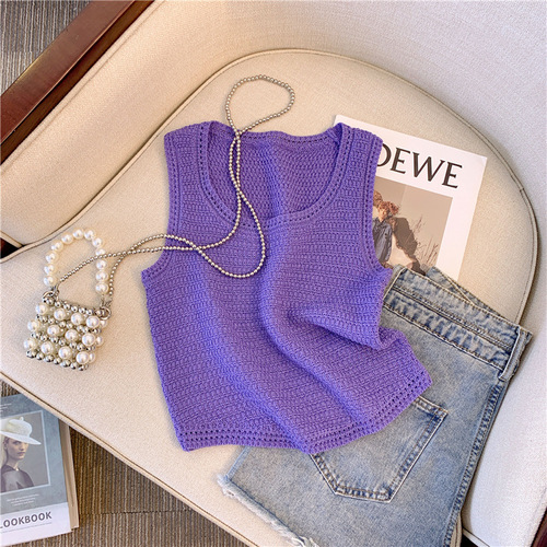 High-end mint-green knitted camisole with spaghetti straps, women's summer edgy short top made from ice-silk fabric