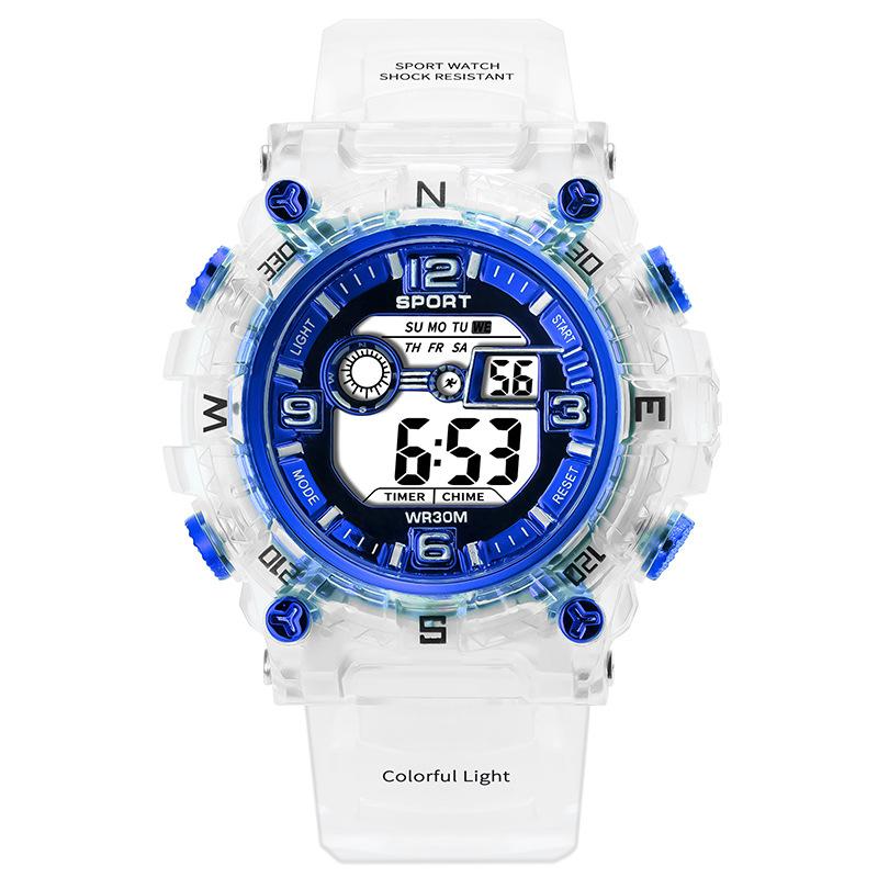 Suministro directo de fábrica transfronterizo popular dial grande reloj electrónico transparente hombres y mujeres estudiantes reloj de moda deportivo multifuncional