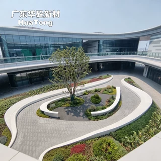 预制水磨石树池坐凳产业园园区步道户外成套景观花箱休息长凳批发