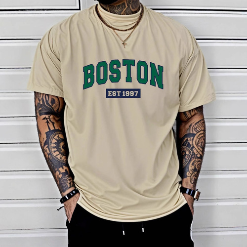 Boston EST1997 Retro Printed Men's New Cotton T-shirt Fashi