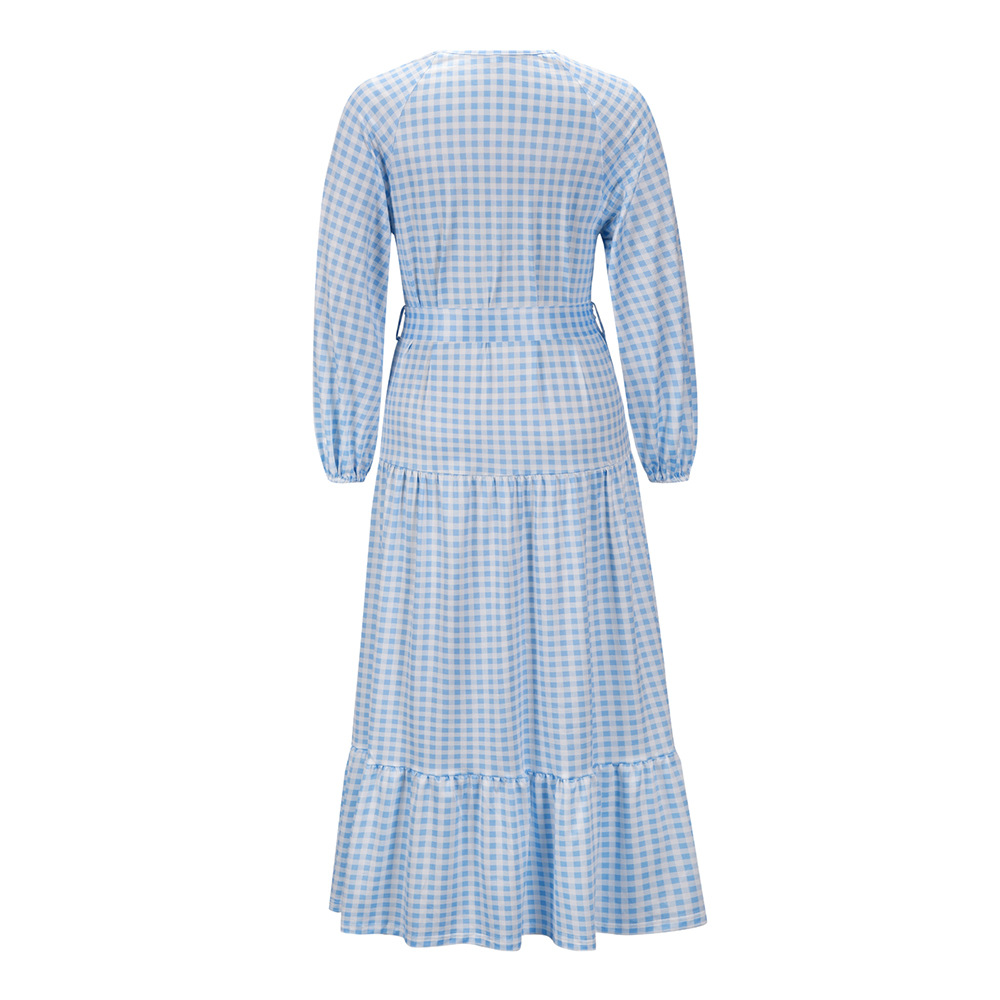Thin and Loose Plaid Printed Long Sleeve Dress nihaostyles clothing wholesale NSHYG76284
