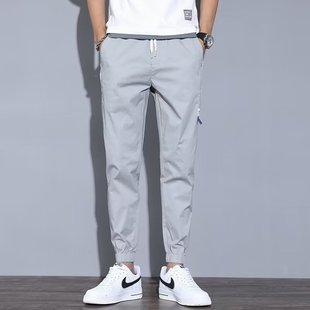 Men's Sports Casual Pants Korean Style Summer Ice Silk Trendy Long Pants Thin Loose Large Size Cropped Jogger Pants Versatile