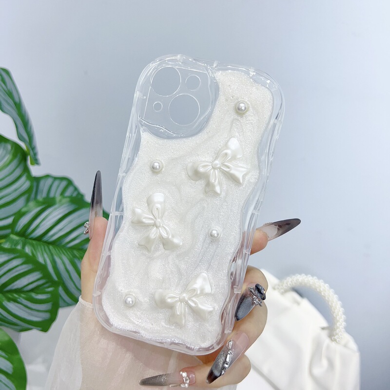 Glue Milk White Bow Anti-Fall Mobile Phone Case Suitable for Apple 17Promax Soft Shell Iphone13/14/15